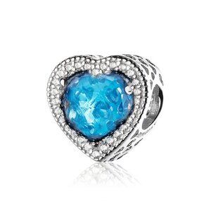 Pandora Openwork Hearts Crystal Charms 925 Sterling Silver with Beads Blue